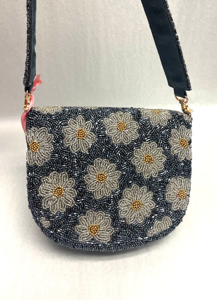 Tiana Designs Beaded Half-Moon Metallic Ink Daisey Handbag