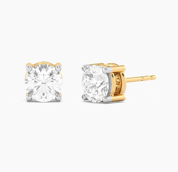 Unmined Lab-Grown Diamonds - 2.0 Ct Four Prong Stud Earrings Gold