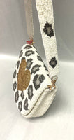 Tiana Designs Beaded Half-Moon Ivory and Metallic Gunmetal Cheetah and Heart Handbag
