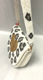 Tiana Designs Beaded Half-Moon Ivory and Metallic Gunmetal Cheetah and Heart Handbag