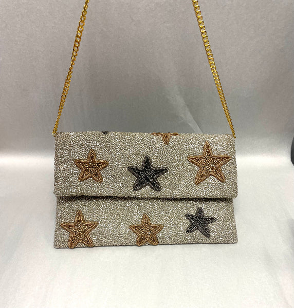 Tiana Designs Beaded Star Clutch in Metallic Mix