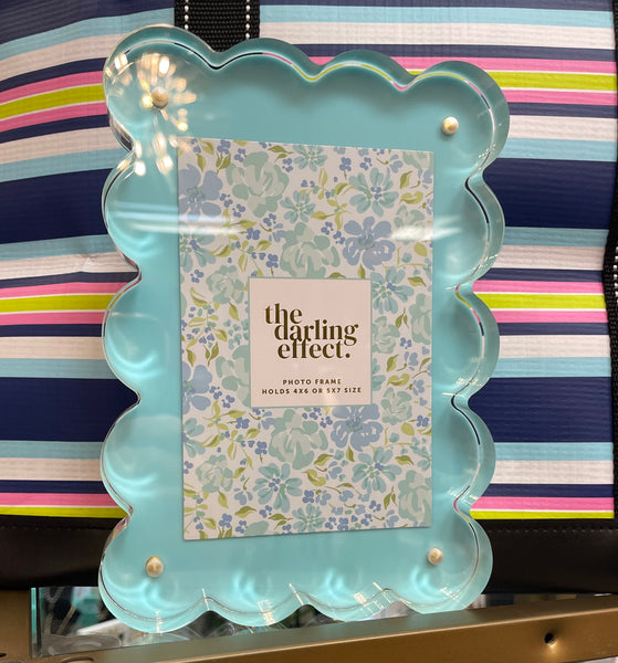 The Darling Effect Rectangle Scalloped Acrylic Frame - Blue (Robin's Egg)