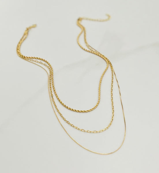 iishii Designs Triple Layer Gold Filled Rope/Paperclip/Box Chain Necklace