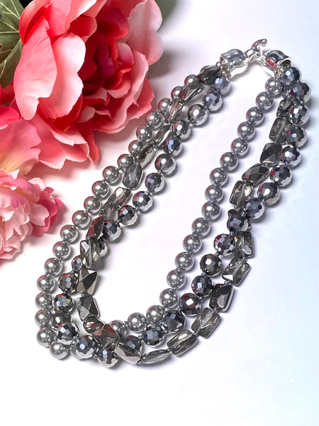 Simon Sebbag Triple Row Bead and Crystal Necklace