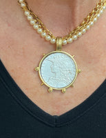 Yochi Georgia Vintage Pearl Bead and Coin Pendant Statement Necklace