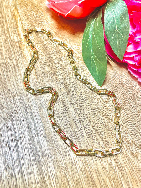 iishii Designs Pave Link and Paperclip Chain Necklace