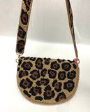 Tiana Designs Beaded Half-Moon Metallic Cheetah Handbag