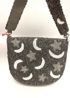 Tiana Designs Beaded Half-Moon Metallic Gunmetal Stars and Moon Handbag