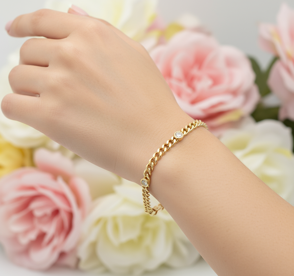 Elizabeth and Rose CZ Accent 18K Gold Filled Cuban Bracelet
