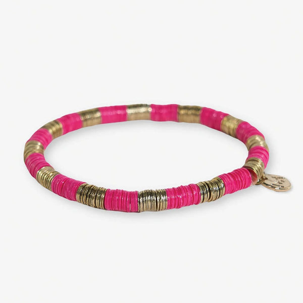 Ink + Alloy Grace Small Uniform Colorblocks With Gold Sequin Stretch Bracelet Hot Pink