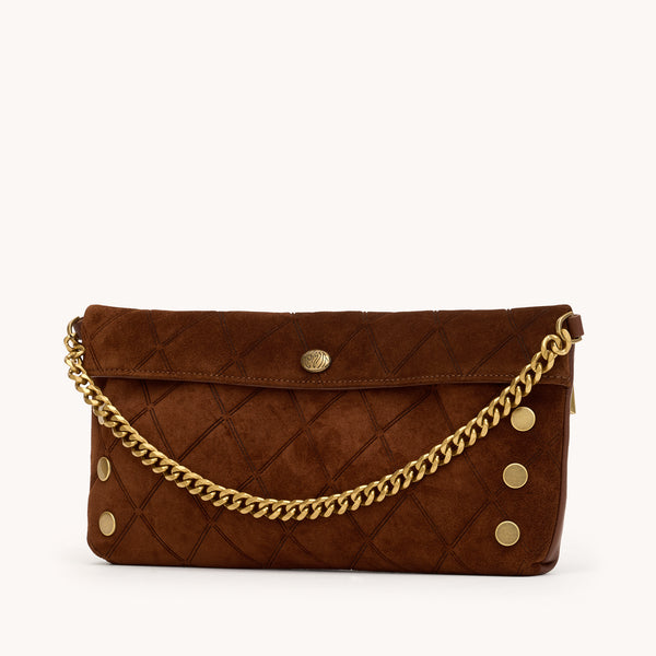 Hammitt Invitation Clutch in Chocolate Diamond Suede