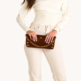 Hammitt Invitation Clutch in Chocolate Diamond Suede