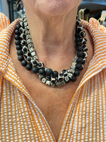 Simon Sebbag Triple Row Zebra Agate and Obsidian Necklace