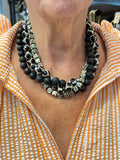 Simon Sebbag Triple Row Zebra Agate and Obsidian Necklace