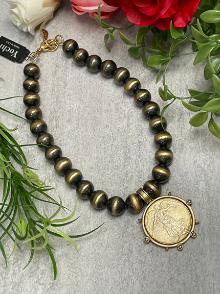 Yochi Gigi Vintage Bead and Coin Pendant Statement Necklace