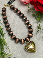 Yochi Gigi Bead and Puffy Heart Statement Necklace