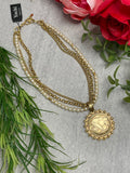 Yochi Georgia Vintage Pearl Bead and Coin Pendant Statement Necklace