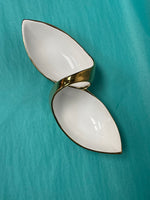 NY Glass Hand Painted White Porcelain Double Snack Bowl with Gold