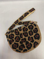 Tiana Designs Beaded Half-Moon Metallic Cheetah Handbag