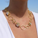 Karine Sultan Short Circle Link and Framed Quartz Necklace