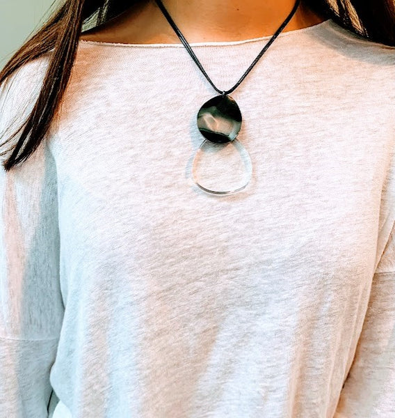 Escape Brushed Gunmetal and Clear Resin Short Necklace