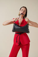 Hammitt Kyle Medium in Black Brushed Gold Red Zip