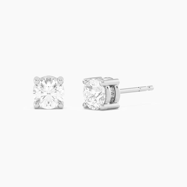 Unmined Lab-Grown Diamonds - 1.0 Ct Four Prong Stud Earrings