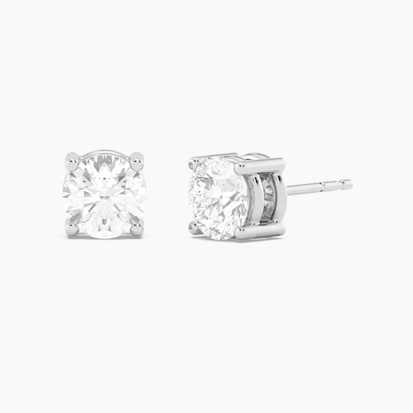 Unmined Lab-Grown Diamonds - 2.0 Ct Four Prong Stud Earrings