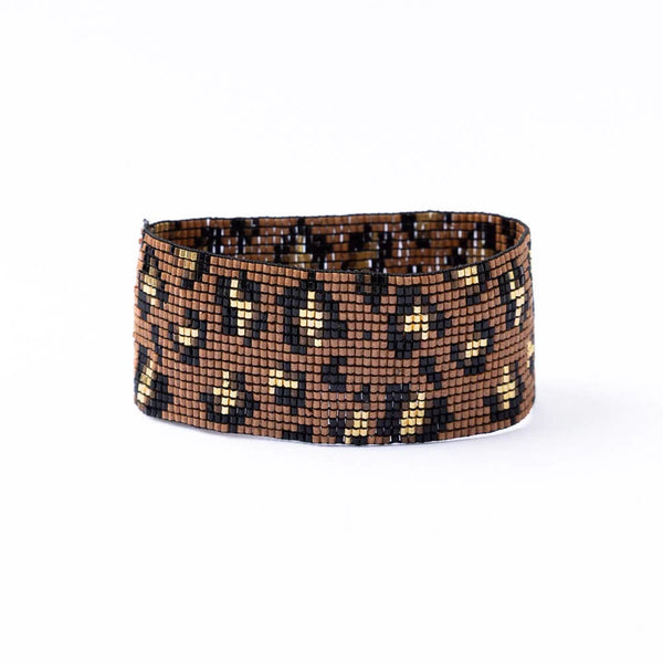 Ink + Alloy Brooklyn Cheetah Print Beaded Stretch Bracelet Mocha