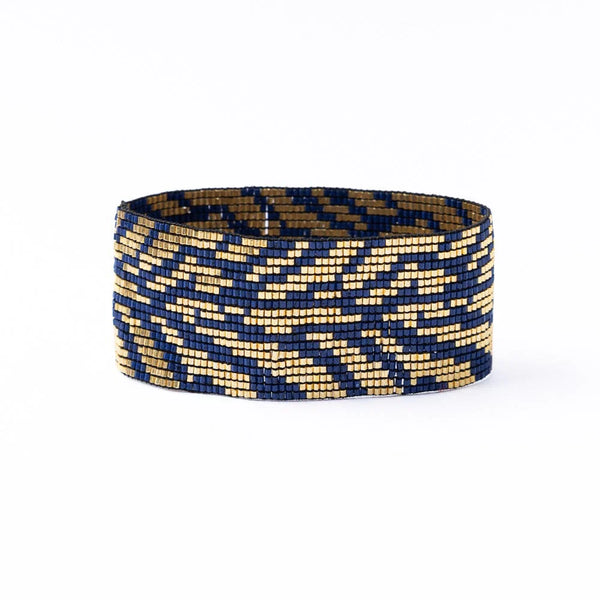 Ink + Alloy Brooklyn Cheetah Print Beaded Stretch Bracelet Navy