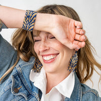 Ink + Alloy Brooklyn Cheetah Print Beaded Stretch Bracelet Navy