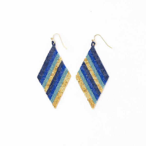 Ink + Alloy Frida Diagonal Ombre Stripes Beaded Earrings in Blue