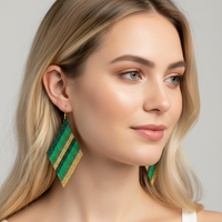 Ink + Alloy Frida Diagonal Ombre Stripes Beaded Earrings in Green