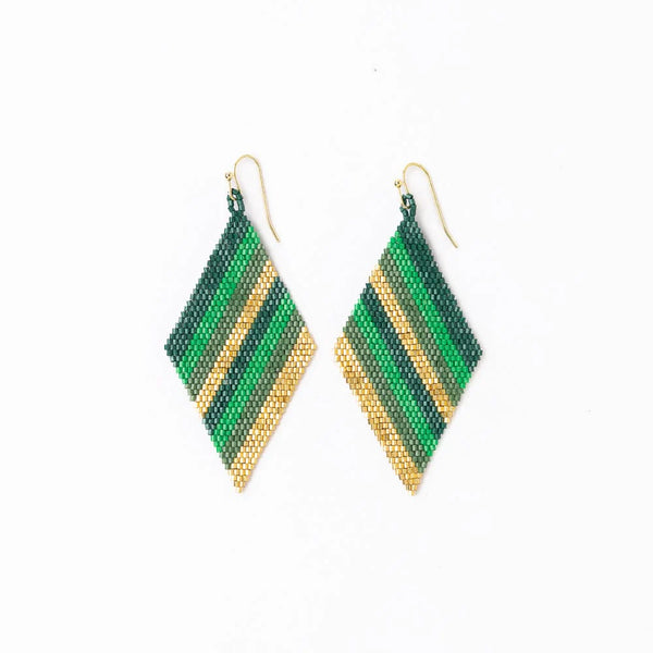 Ink + Alloy Frida Diagonal Ombre Stripes Beaded Earrings in Green