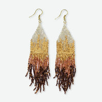 Ink + Alloy Claire Ombre Beaded Fringe Earrings Silver Gold Rose and Chocolate Metallic