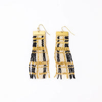 Ink + Alloy Mckenzie Brass Bar Long Fringe Earrings Black + Gold