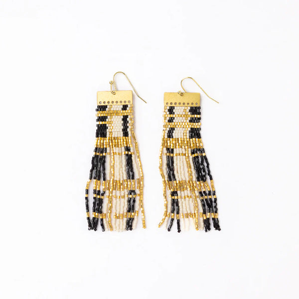 Ink + Alloy Mckenzie Brass Bar Long Fringe Earrings Black + Gold