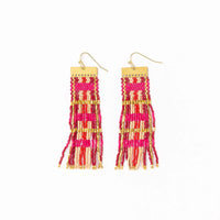Ink + Alloy Mckenzie Brass Bar Long Fringe Earrings Hot Pink + Gold