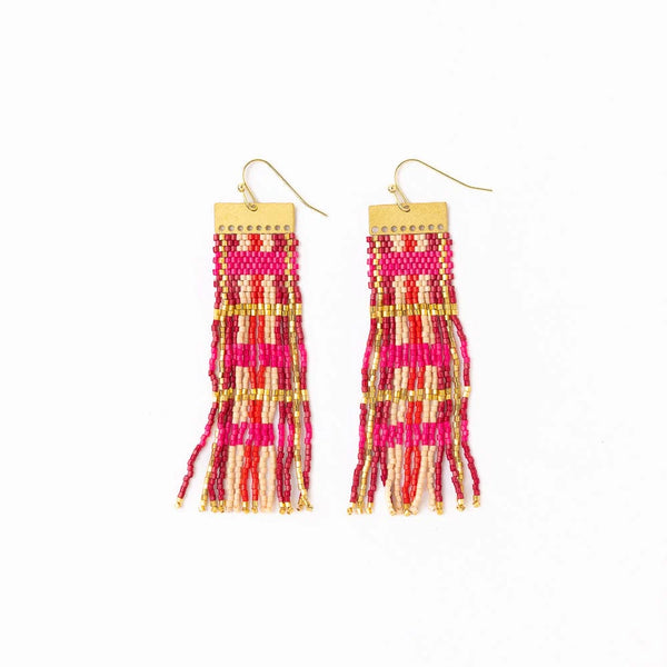 Ink + Alloy Mckenzie Brass Bar Long Fringe Earrings Hot Pink + Gold