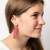 Ink + Alloy Mckenzie Brass Bar Long Fringe Earrings Hot Pink + Gold