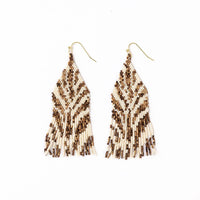 Ink + Alloy Delilah Zebra Print Beaded Fringe Earrings Bronze + Ivory