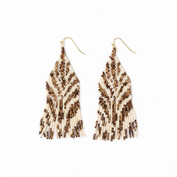 Ink + Alloy Delilah Zebra Print Beaded Fringe Earrings Bronze + Ivory