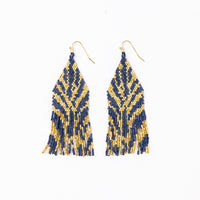 Ink + Alloy Delilah Zebra Print Beaded Fringe Earrings Navy + Gold