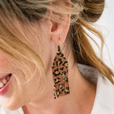 Ink + Alloy Delilah Cheetah Print Beaded Fringe Earrings Mocha, Black, + Gold
