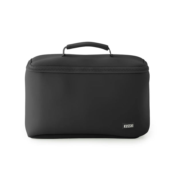Kusshi Neoprene Collection Large Train Case in Black with Hot Pink