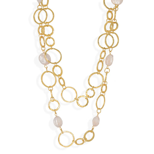 Karine Sultan Circle Link and Freshwater Coin Pearl Double Necklace