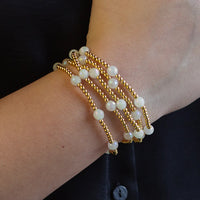 Lenny and Eva Gemstone Gilded Gold Beaded Bracelets -Dot in White Jade