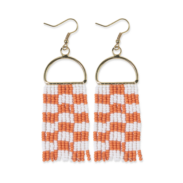 Ink + Alloy Allison Checkered Beaded Fringe Earrings In Orange/White