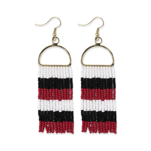 Ink + Alloy Allison Horizontal Stripes Beaded Fringe Earrings In Black/Red/White