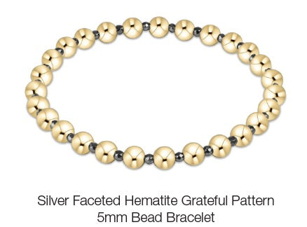 Enewton Silver Faceted Hematite Grateful Pattern 5mm Bead Bracelet Gold